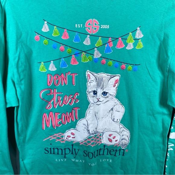 Simply Southern “Don’t Stress Meowt” Kitty Long Sleeve Tee Unisex Size L - Picture 7 of 7